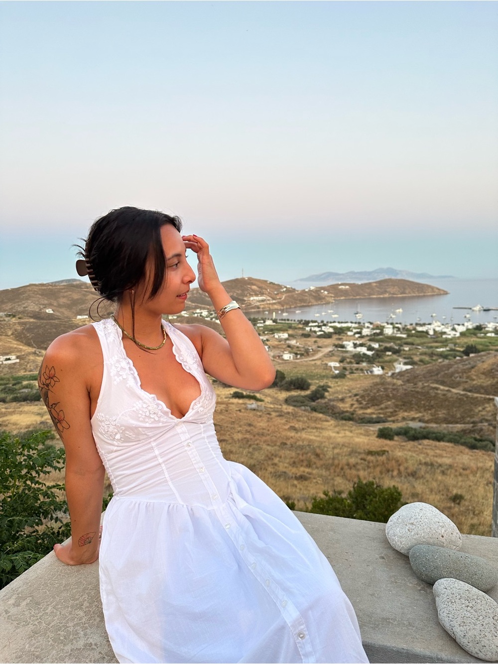 White Lace-Trim Button Front Maxi Dress